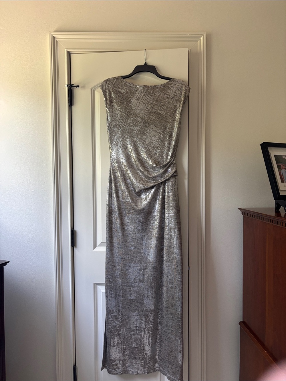 connected apparel Silver Metallic Cowl-Neck Maxi Dress - Picture 3 of 4